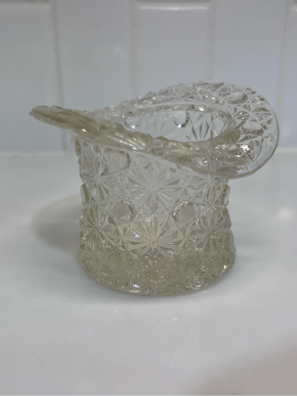 Vintage Fenton Clear Glass Daisy & Button Top Hat Hat Vase Toothpick Holder 2.5”